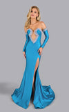 Prom Dresses Fitted Formal Long Beaded Slit Prom Dress Aqua