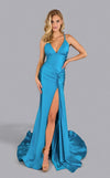 Prom Dresses Fitted Slit Long Prom Formal Dress Aqua