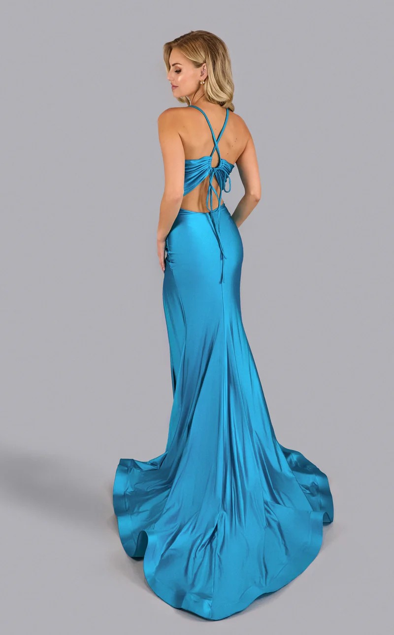 Prom Dresses Fitted Slit Long Prom Formal Dress Aqua