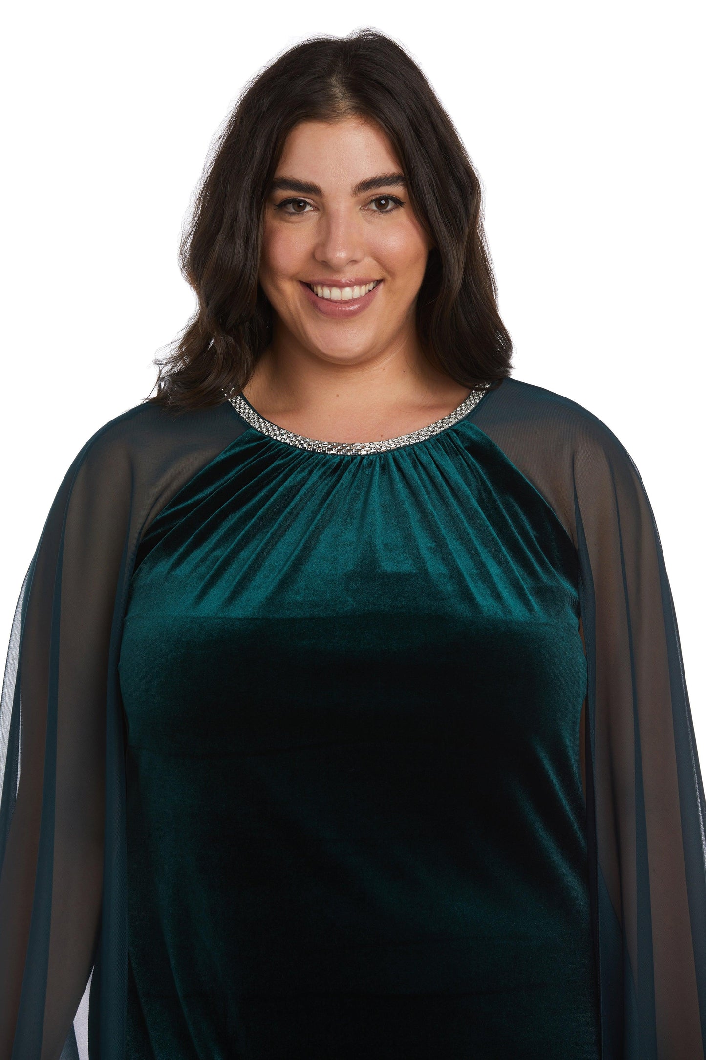 R&M Richards 2642W Long Formal Plus Size Cape Dress