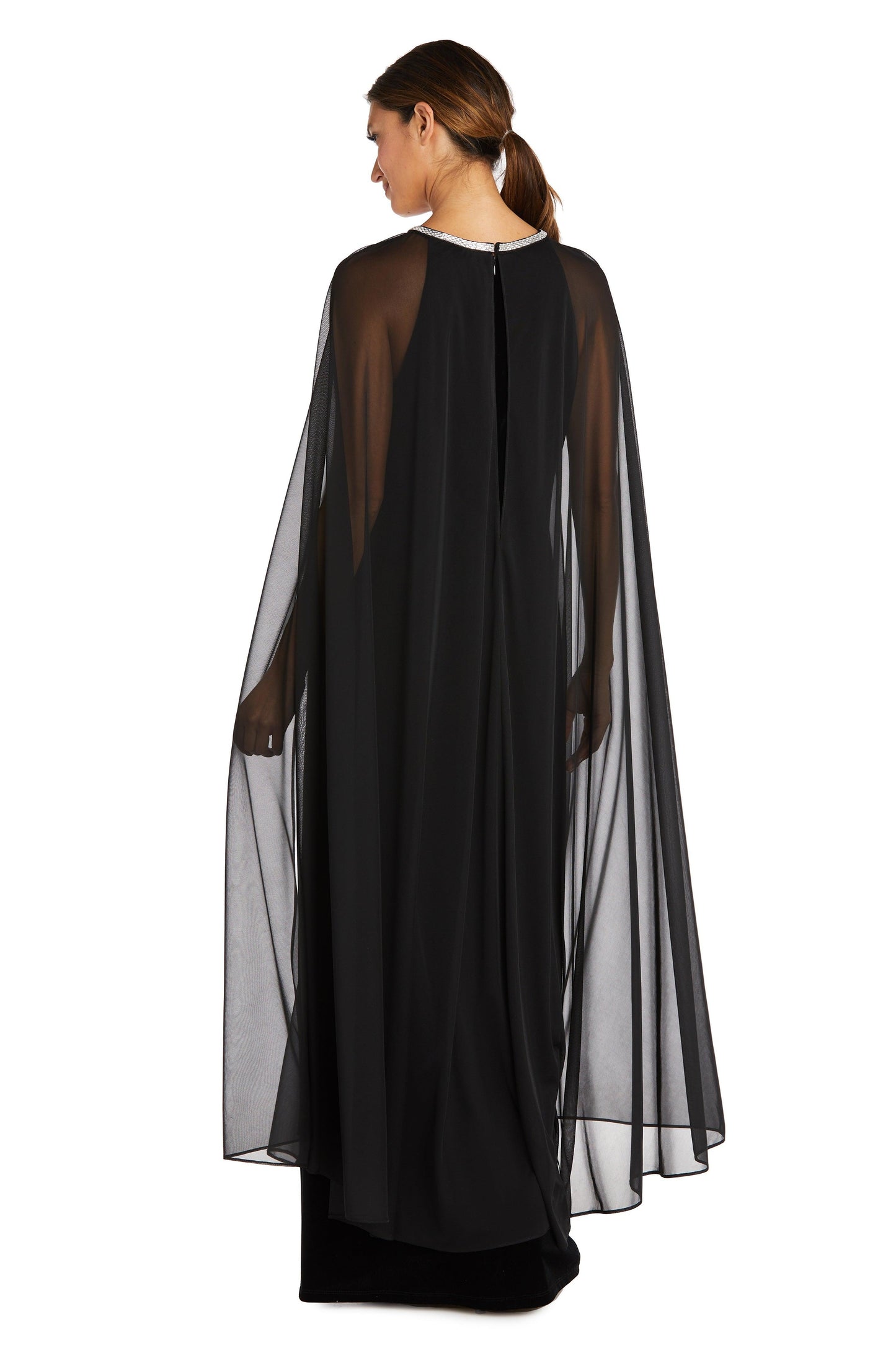 R&M Richards 2642P Long Formal Petite Cape Dress
