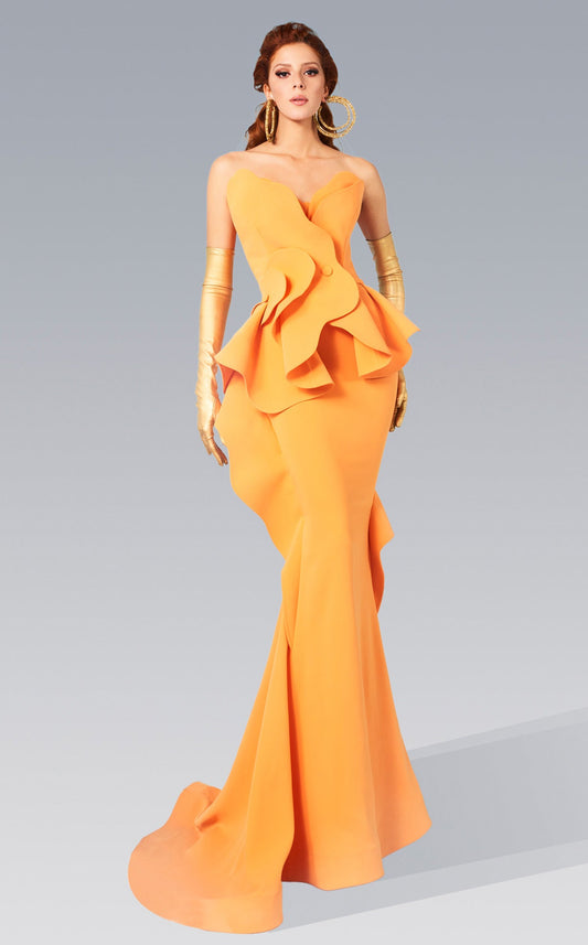 Formal Dresses Long Formal Ruffle Peplum Evening Dress Orange