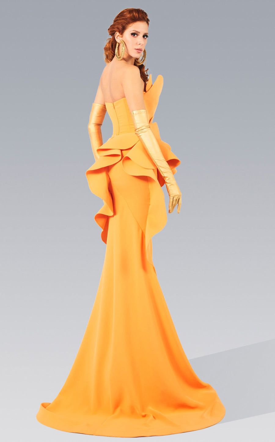 Formal Dresses Long Formal Ruffle Peplum Evening Dress Orange