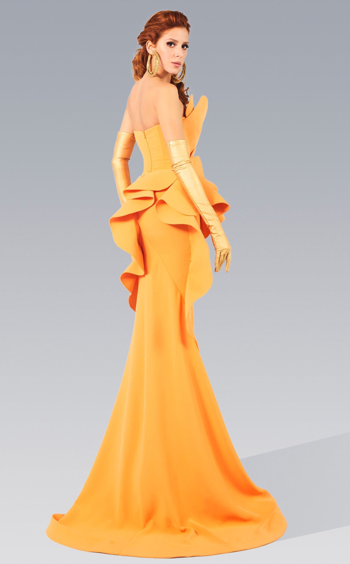 Formal Dresses Long Formal Ruffle Peplum Evening Dress Orange