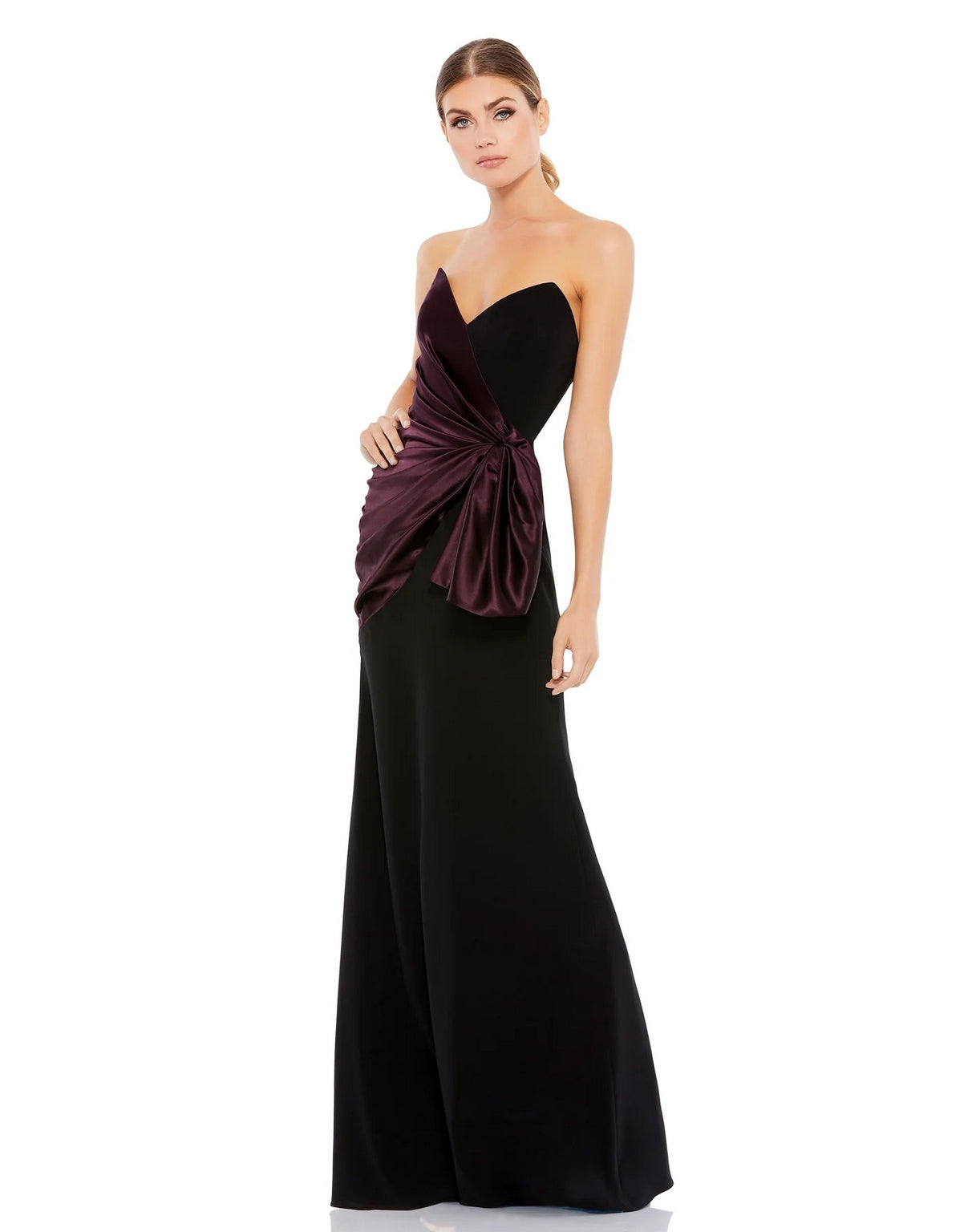 Formal Dresses Long Two Tone Draped Strapless Trumpet Dress Black Plum