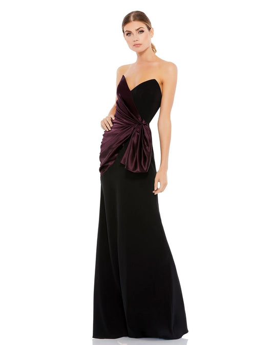 Formal Dresses Long Two Tone Draped Strapless Trumpet Dress Black Plum