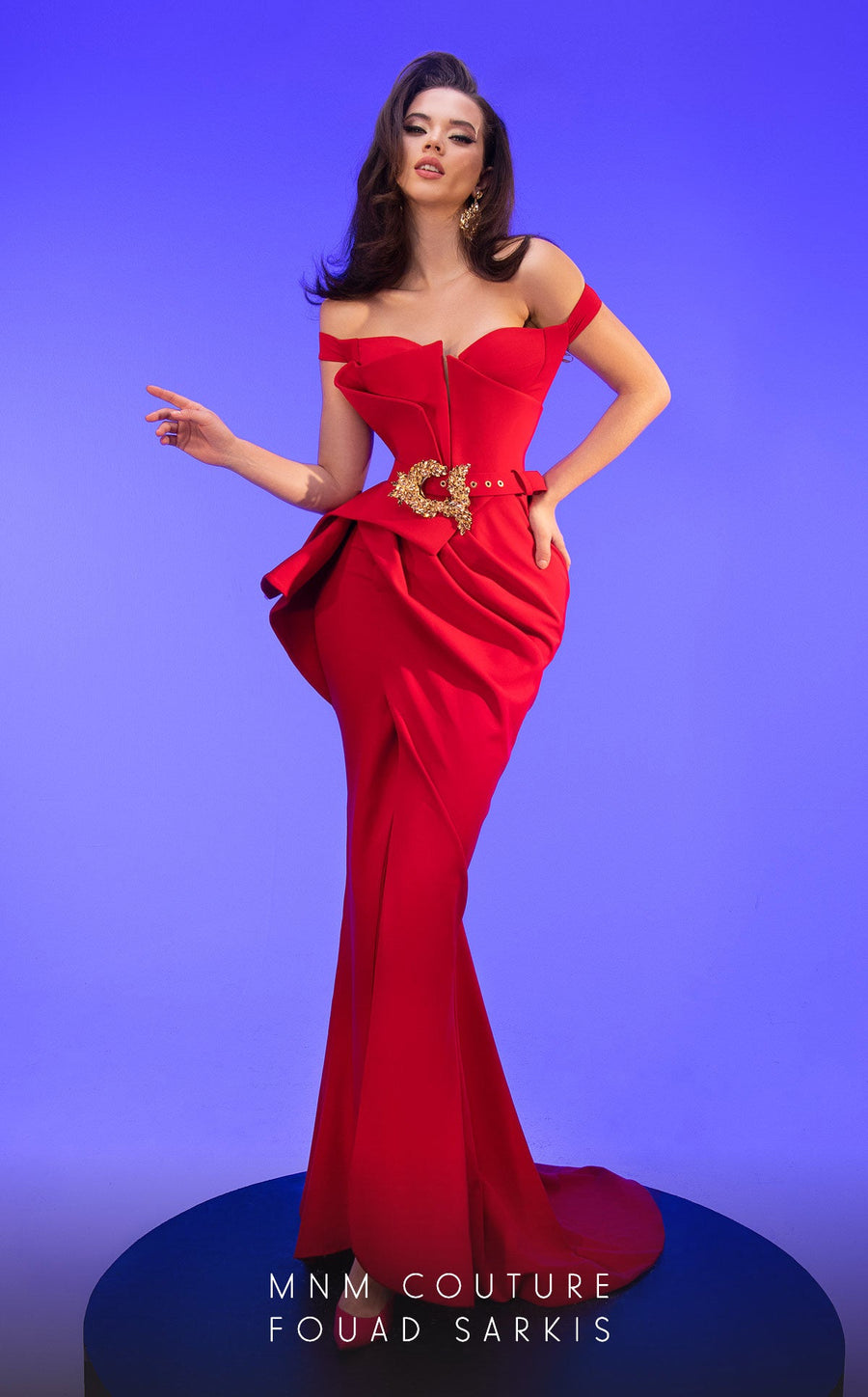 Formal Dresses  Ruffled Peplum Long Formal Evening Dress Red