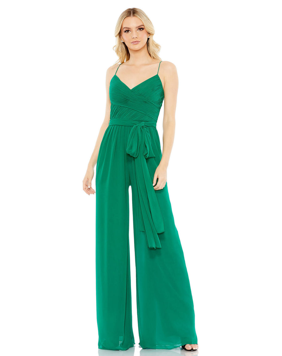 Jumpsuit Long Formal Prom Tie Belt Jumpsuit Emerald