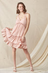Cocktail Dresses Short Sleeveless Ruffle Strap Tiered Dress  Blush