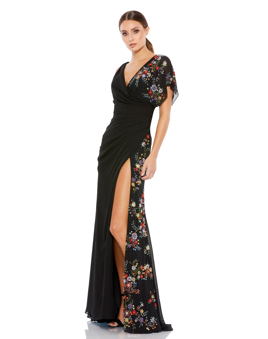 Formal Dresses Long Formal Floral Dress Black Multi