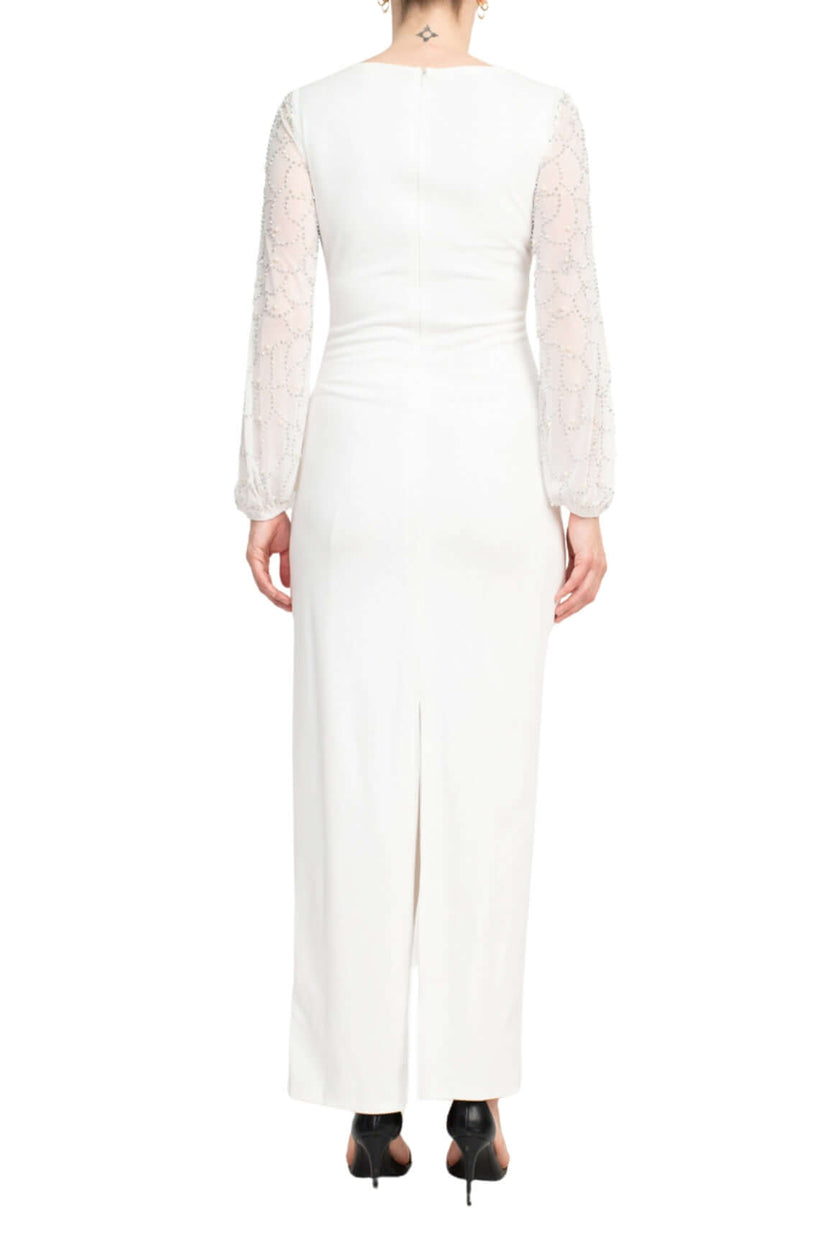 Formal Dresses Pleated Long Sleeve Formal Evening Dress Ivory