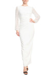Formal Dresses Pleated Long Sleeve Formal Evening Dress Ivory