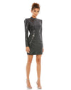 Cocktail Dresses Long Sleeve Two Tone Mini Dress Black Silver