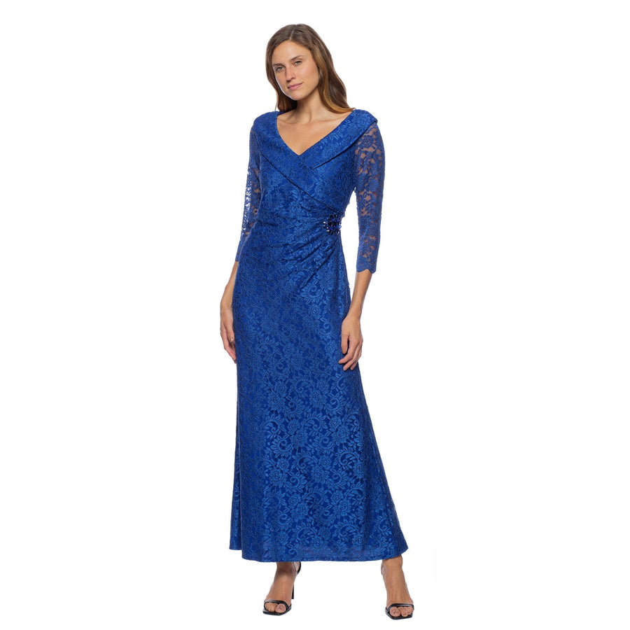 Mother of the Bride Dresses Long V Neck Shirr Lace Dress Royal