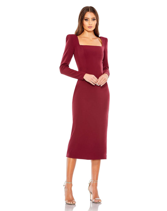 Cocktail Dresses Long Sleeve Cocktail Short Midi Dress Wine