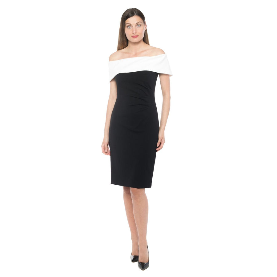 فستان مارينا قصير مكشوف الكتفين بلونين