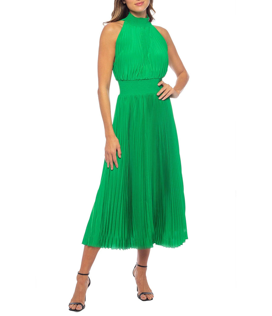Cocktail Dresses Pleated Midi Length A Line Cocktail Dress Kelly Green