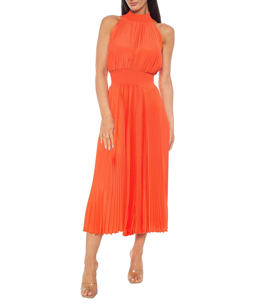 Cocktail Dresses Pleated Midi Length A Line Cocktail Dress Orange