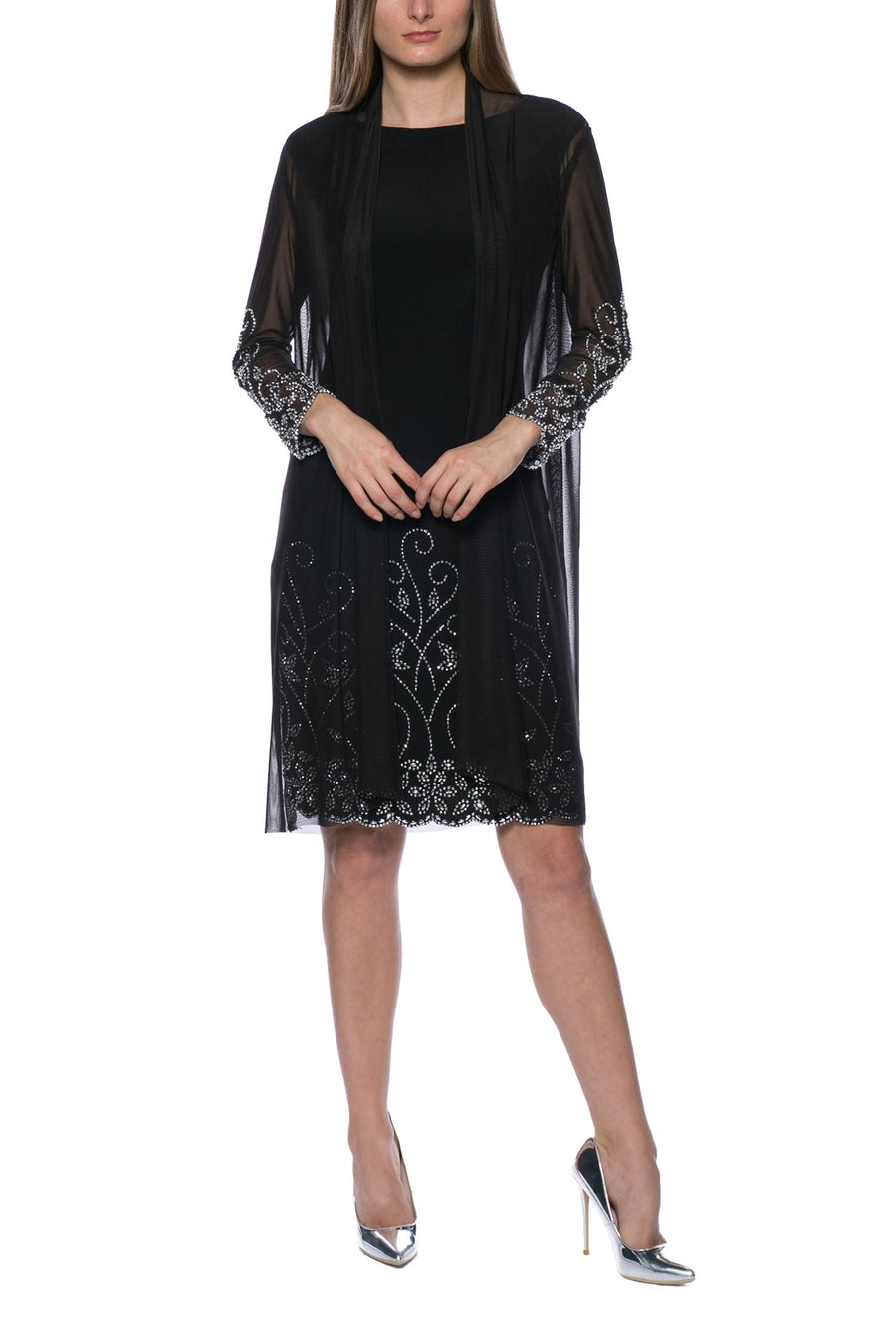 Cocktail Dresses Short Sleeveless Bodycon Dress With Embellished Jacket Black