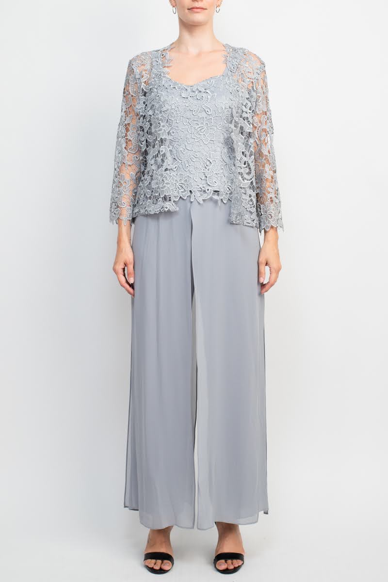 Pant Suit Long Formal Lace Mother of the Bride Pantsuit SILVER