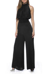Jumpsuit Halter High Neck Pleat Satin Jumpsuit Black