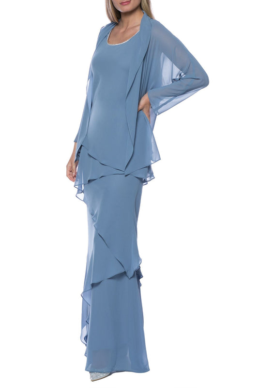 Mother of the Bride Dresses Tiered Solid Chiffon Dress with Matching Jacket Set Dior Blue