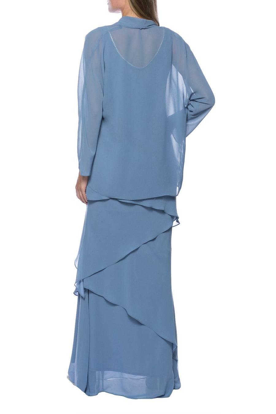 Mother of the Bride Dresses Tiered Solid Chiffon Dress with Matching Jacket Set Dior Blue