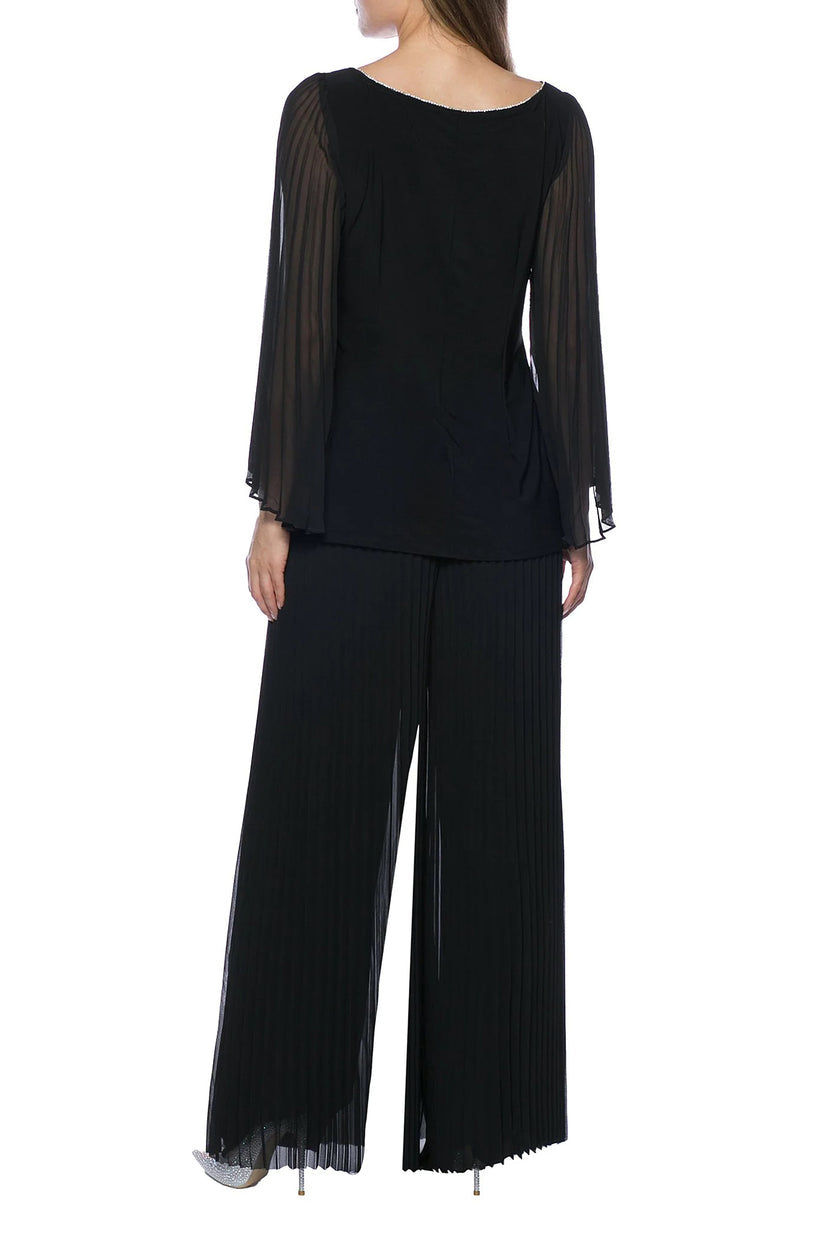 Pant Suit Long Two Piece Pleated Formal Pant Suit Navy
