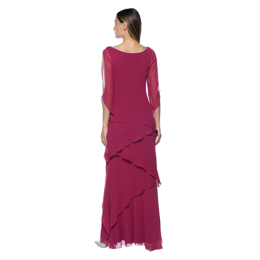 Formal Dresses Long Chiffon Tiered Dress Fuschia