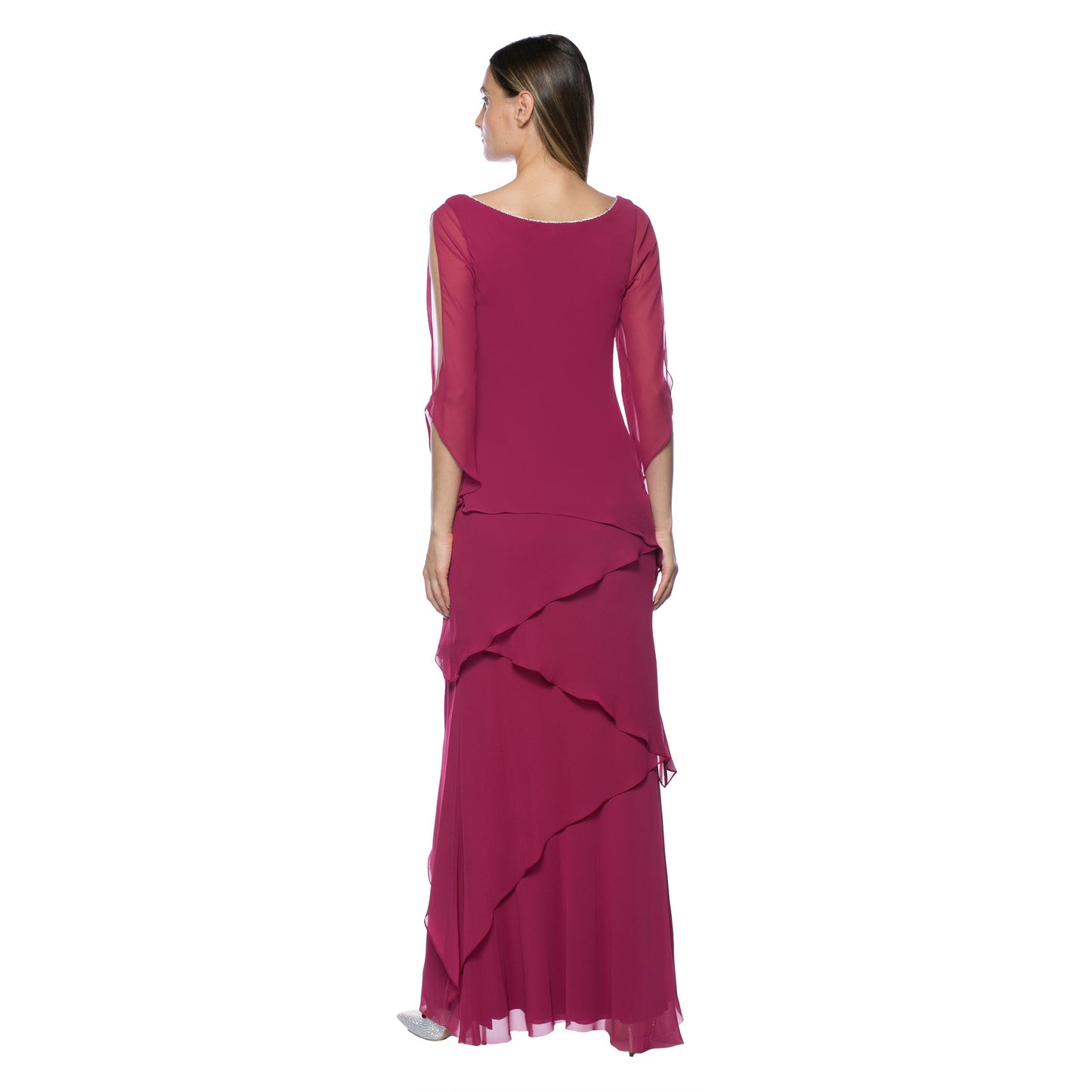 Formal Dresses Long Chiffon Tiered Dress Fuschia