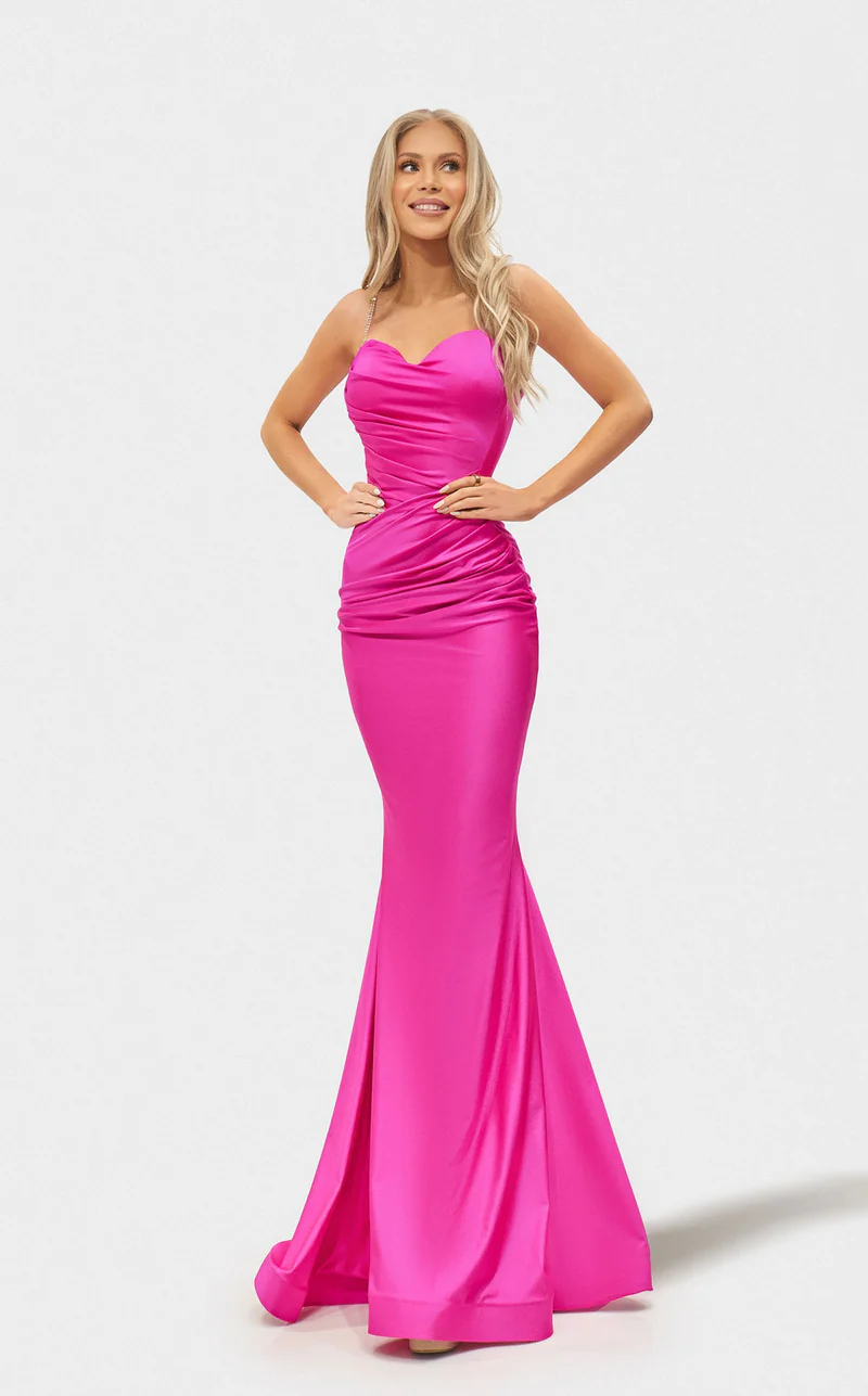 Prom Dresses Mermaid Fit Long Formal Pleated Prom Dress Neon Pink