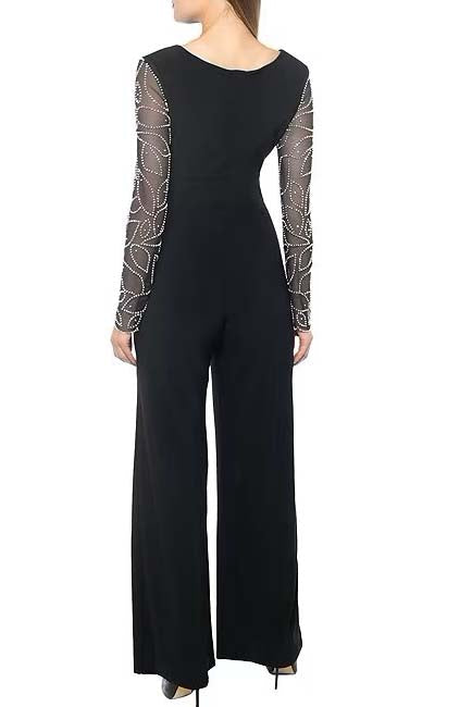 Jumpsuit Beaded Long Sleeve Formal Jumpsuit Black
