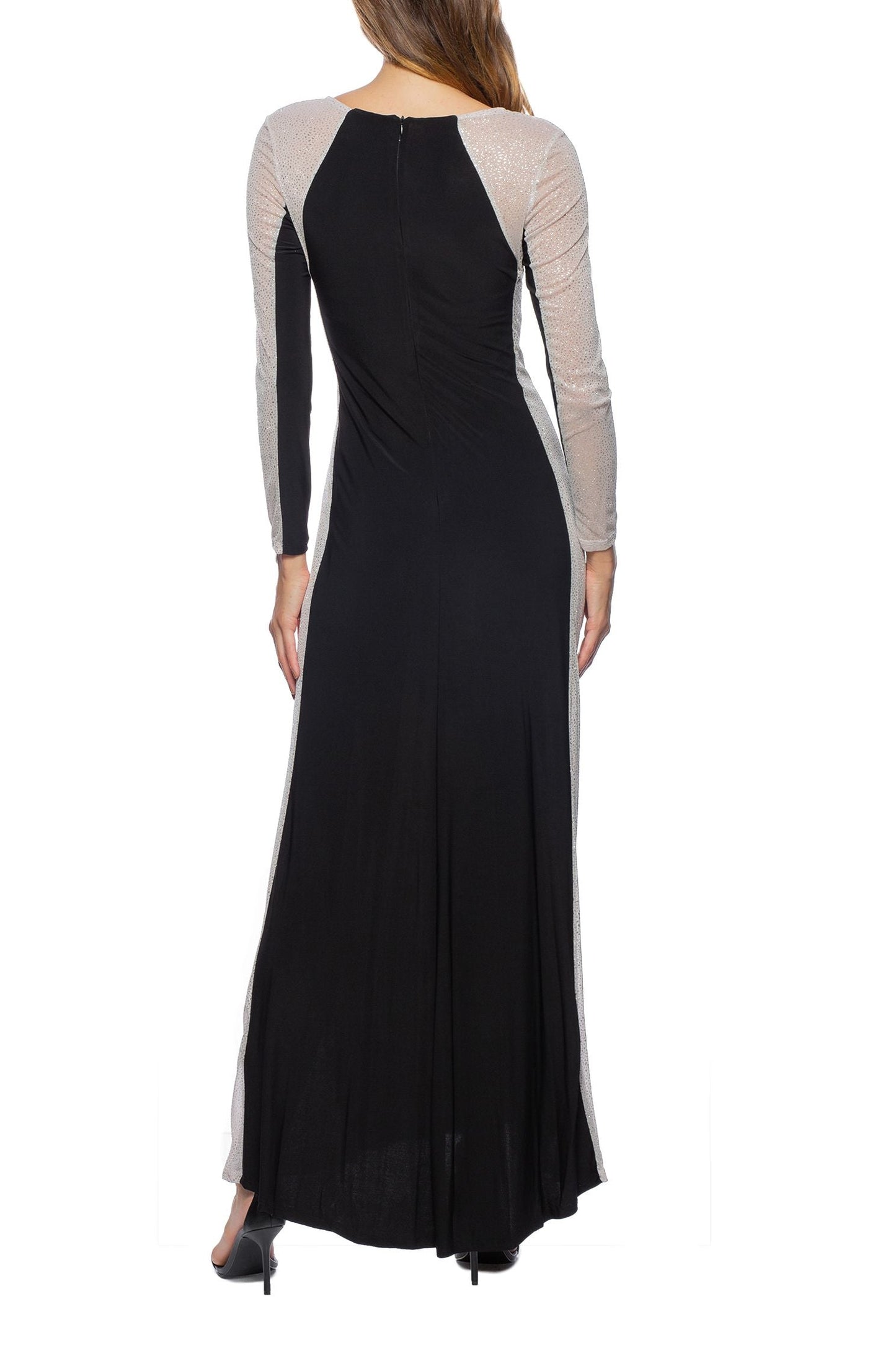Formal Dresses Long Embellished Chiffon Sleeves Dress Black Nude