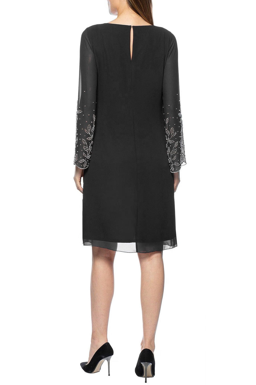 Cocktail Dresses Short Scoop Neck Embellished Sleeve Dress Black