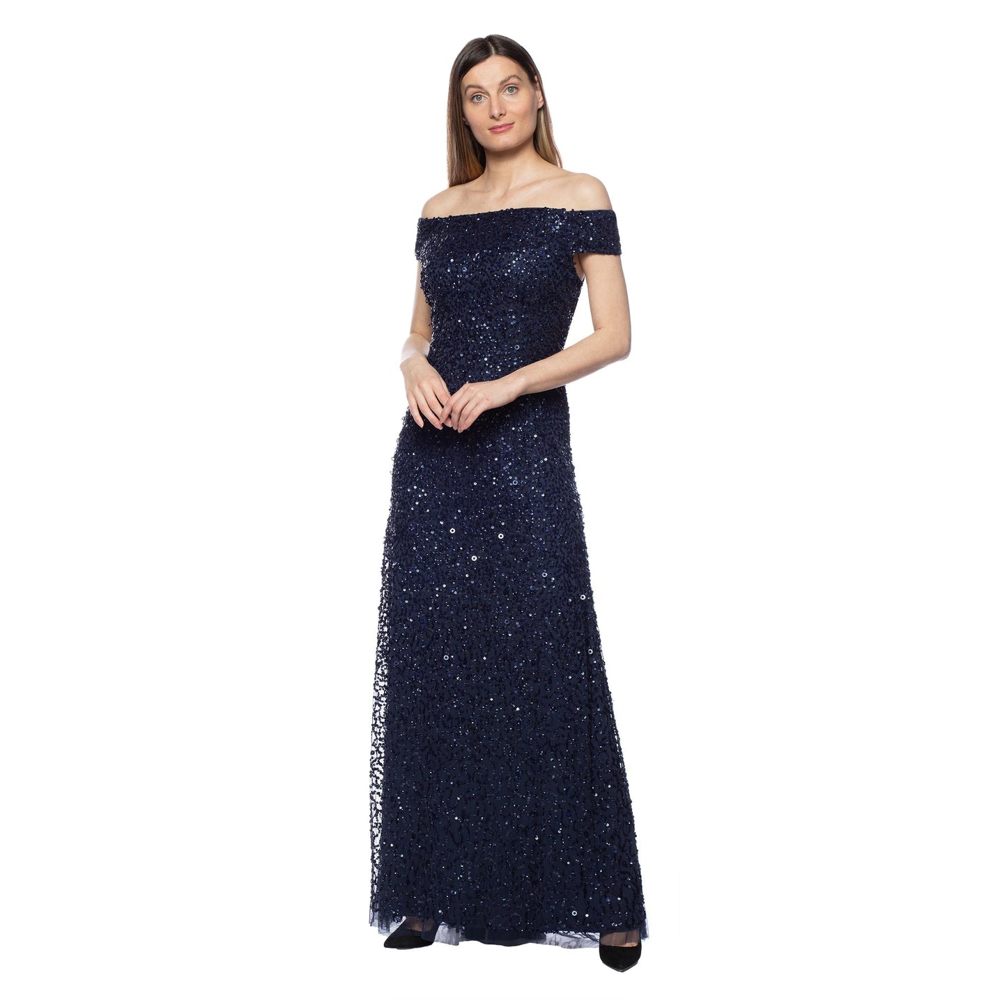 Formal Dresses Long Off Shoulder Formal Beaded Dress Navy