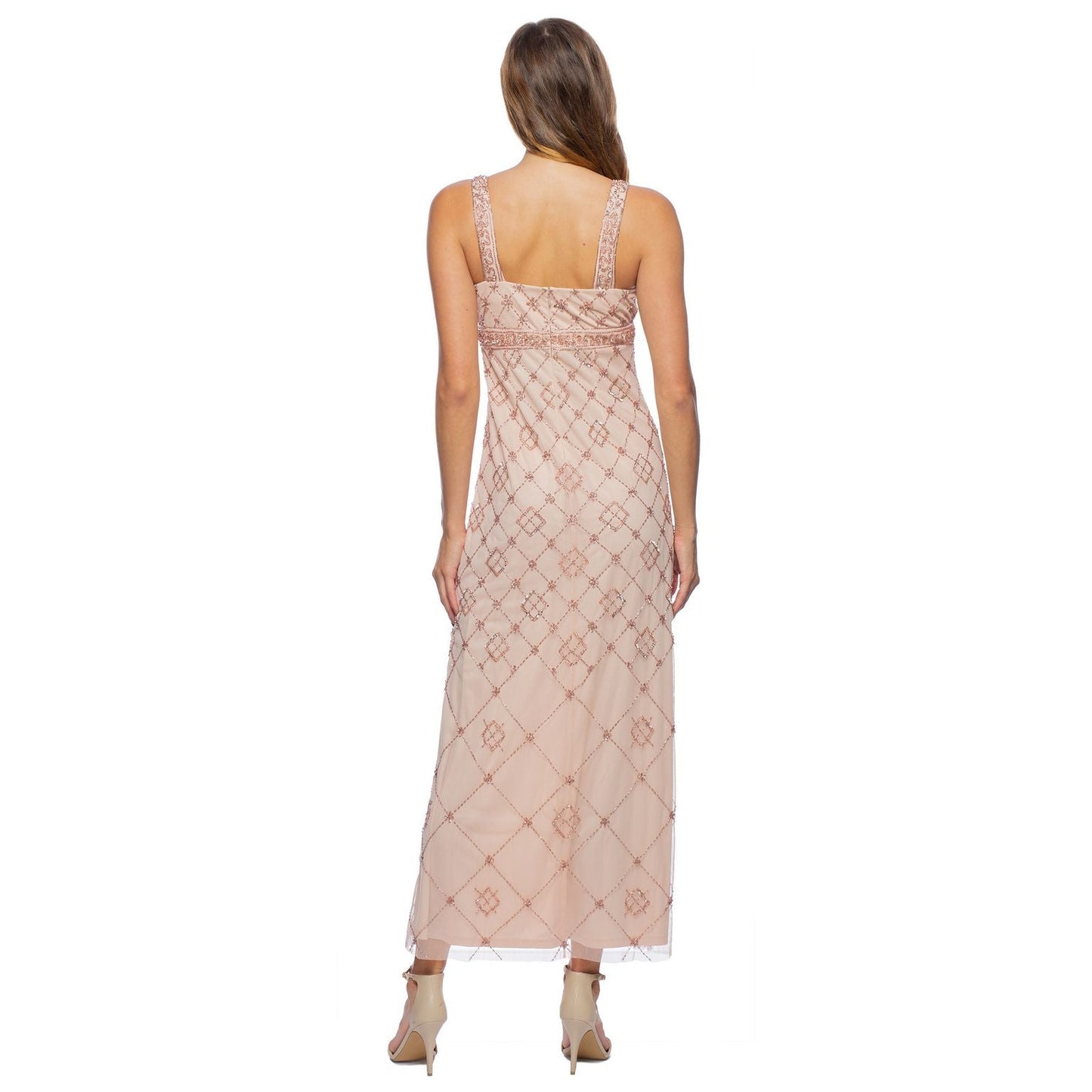 Formal Dresses Long Beaded Sleeveless V Neck Dress Blush