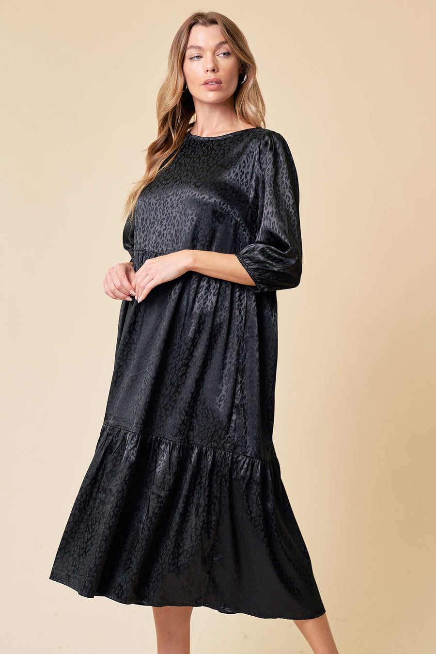 Cocktail Dresses Semi Formal 3/4 Sleeve Tiered Midi Dress Black