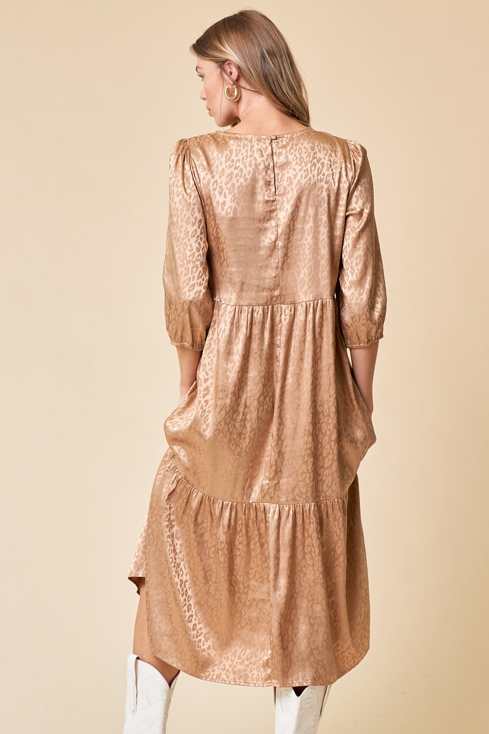 Cocktail Dresses Semi Formal 3/4 Sleeve Tiered Midi Dress Toffee