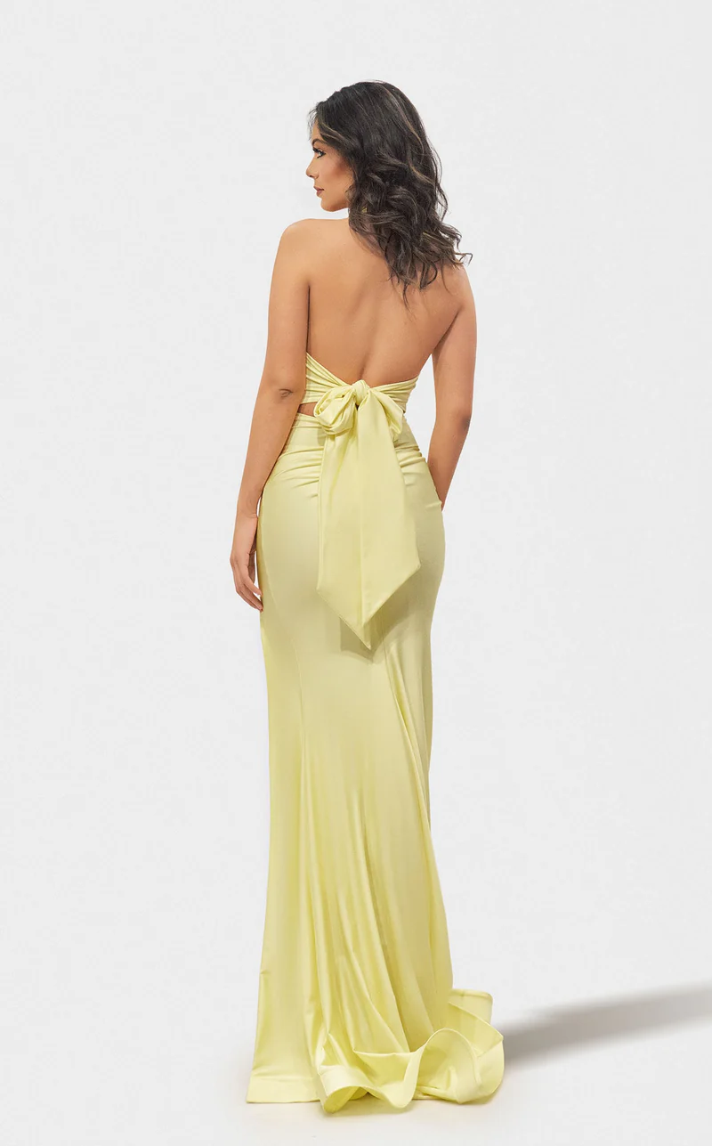 Prom Dresses Long Formal Fitted Slit Prom Dress Light Yellow