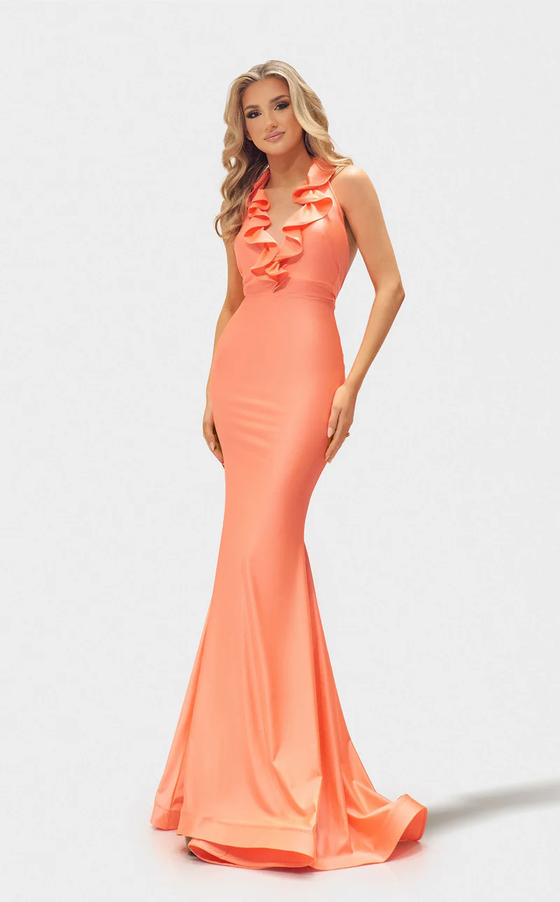 PromDresses Long Mermaid Fit Ruffle Prom Dress Light Coral
