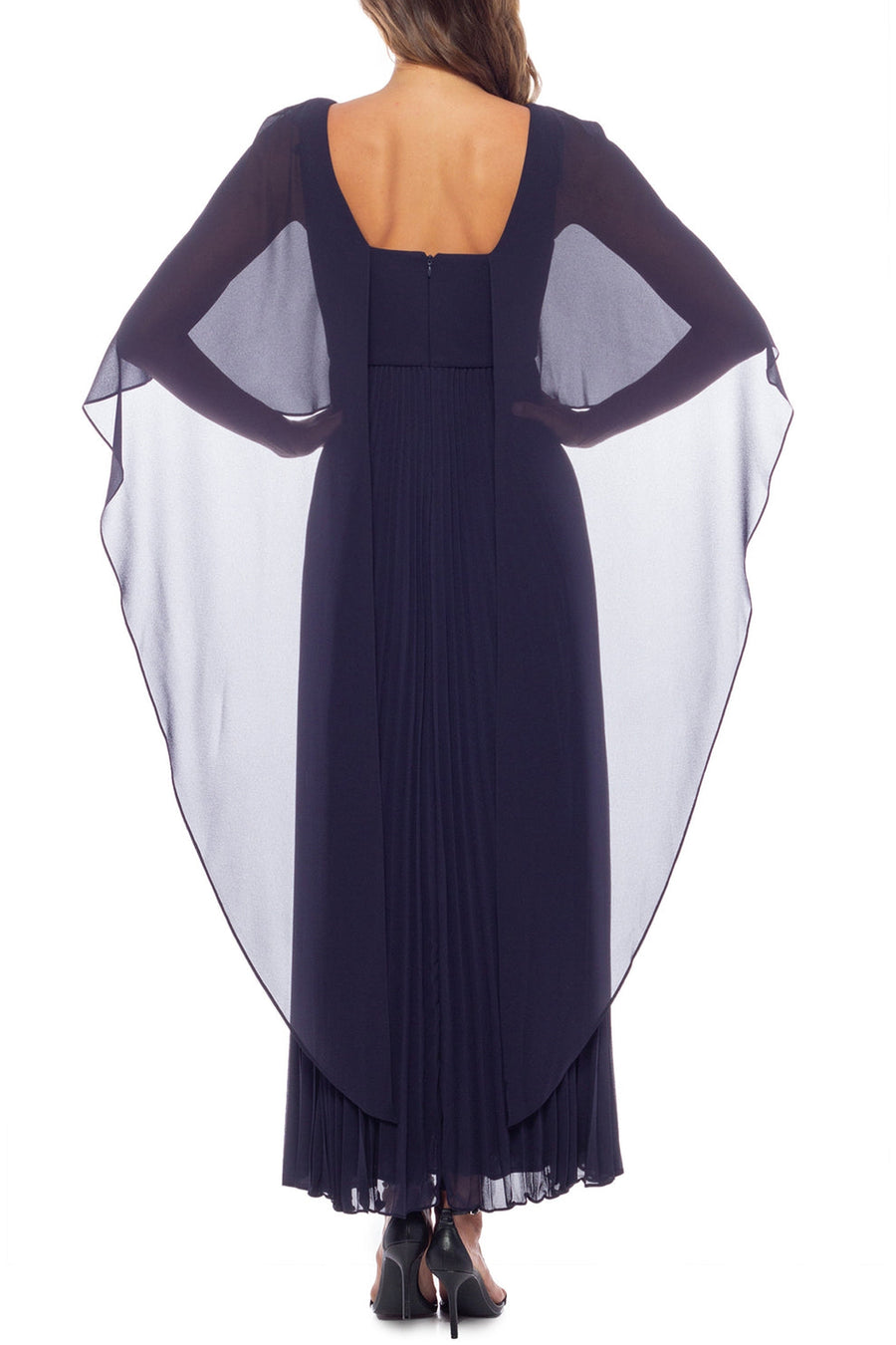 Formal Dresses Long Formal Pleated Capelet Evening Dress Navy