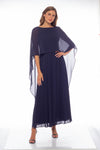 Formal Dresses Long Capelet Pleated Chiffon Dress Navy