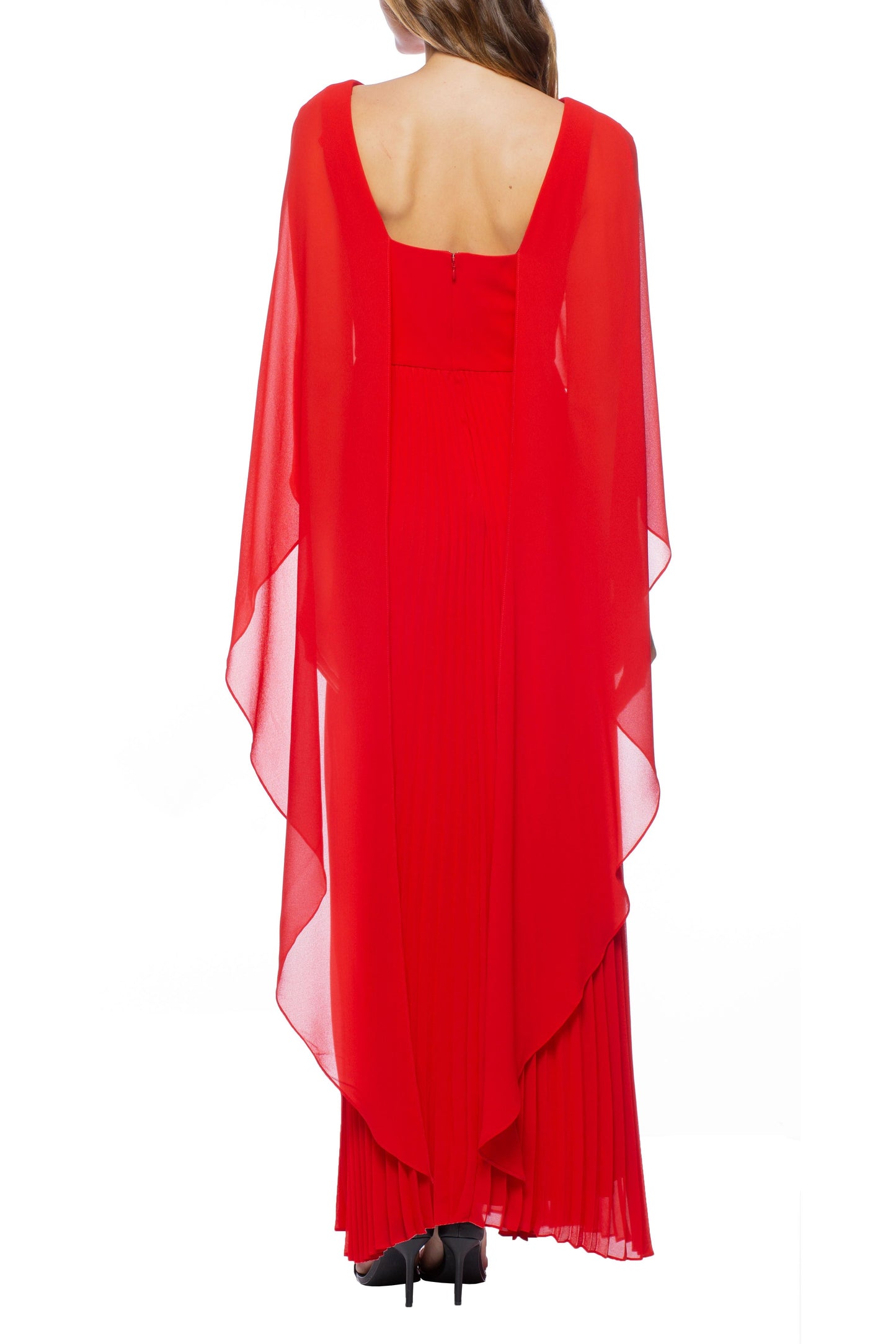 Formal Dresses Long Capelet Pleated Chiffon Dress Red
