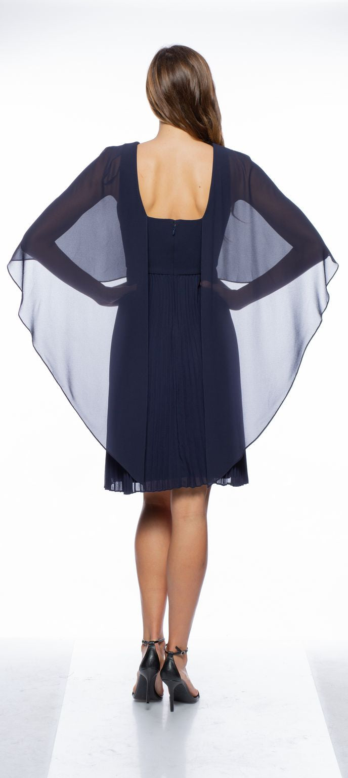 Cocktail Dresses Chiffon Caplet Pleated Short Dress Navy