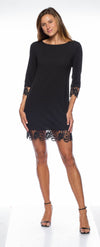Cocktail Dresses Short Lace Trim Scuba Crepe Shift Dress Black