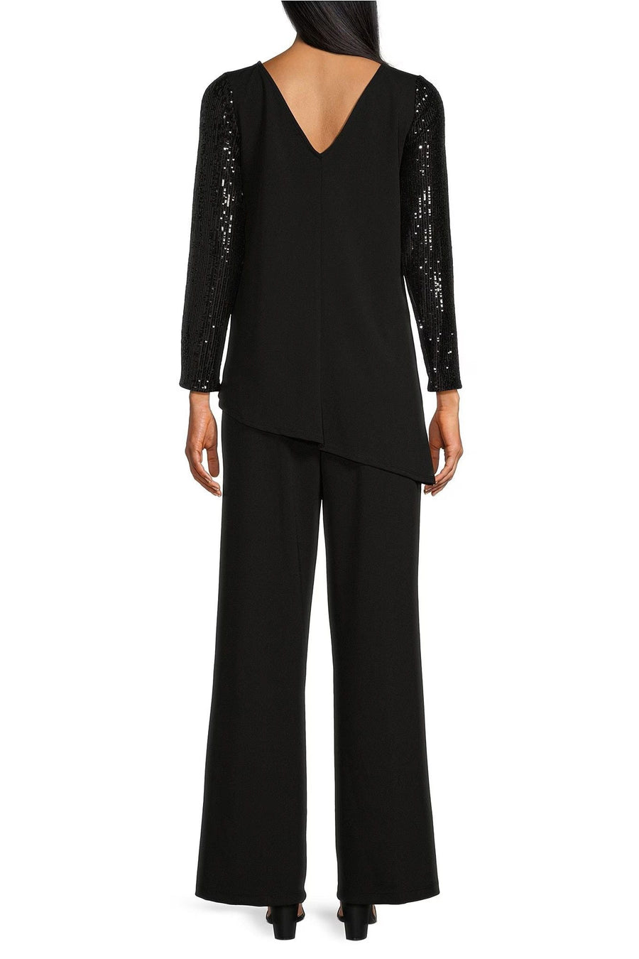 Pant Suit Sequin Sleeves Pullover Scuba Crepe Pant Set Black