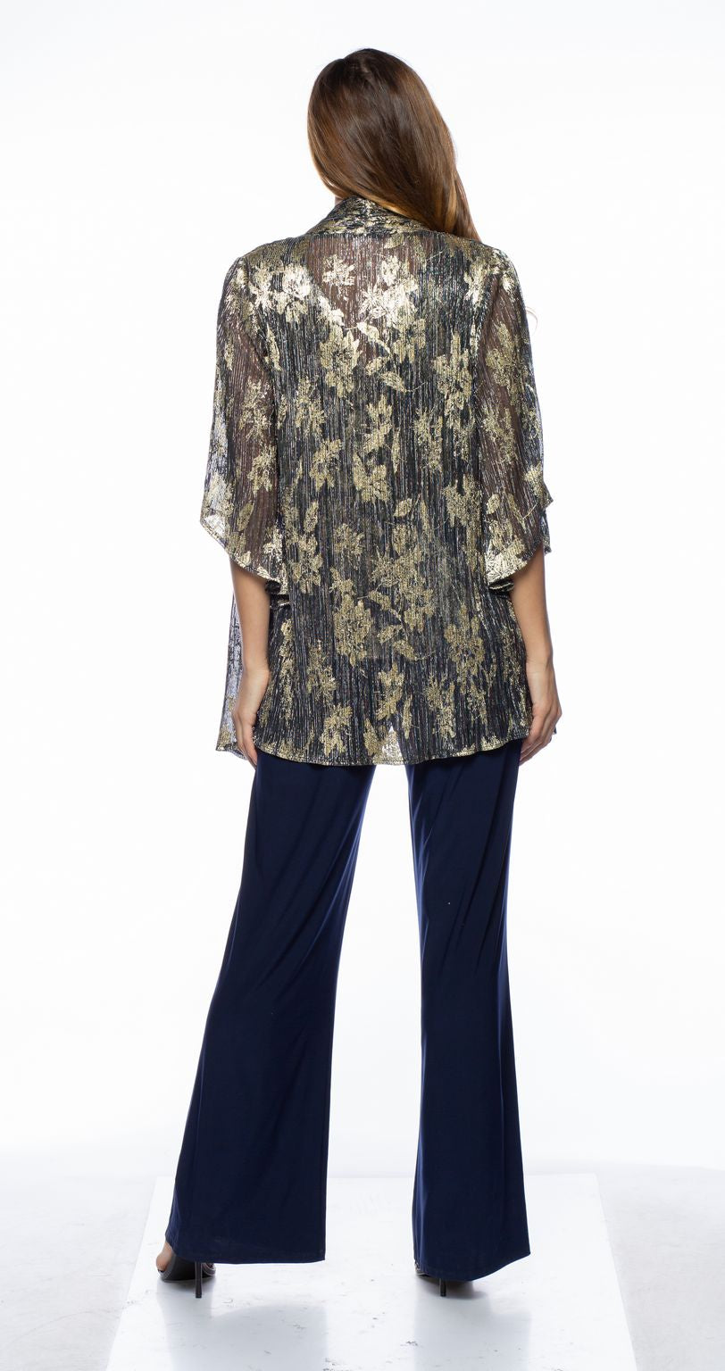 طقم جاكيت وبنطال معدني مطبوع من مارينا، مكون من 3 قطع