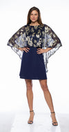 Pant Suit Short Mettalic Print Cape Dress Navy Gold