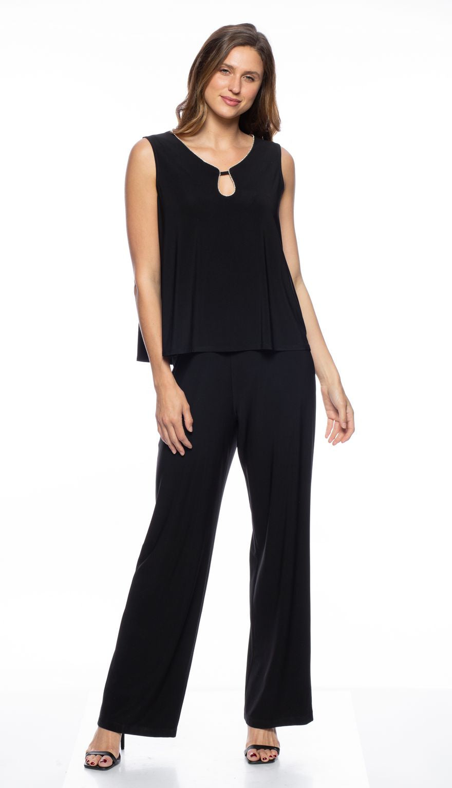 طقم بنطلون مارينا من الكريب بثقوب من حجر الراين مكون من 3 قطع