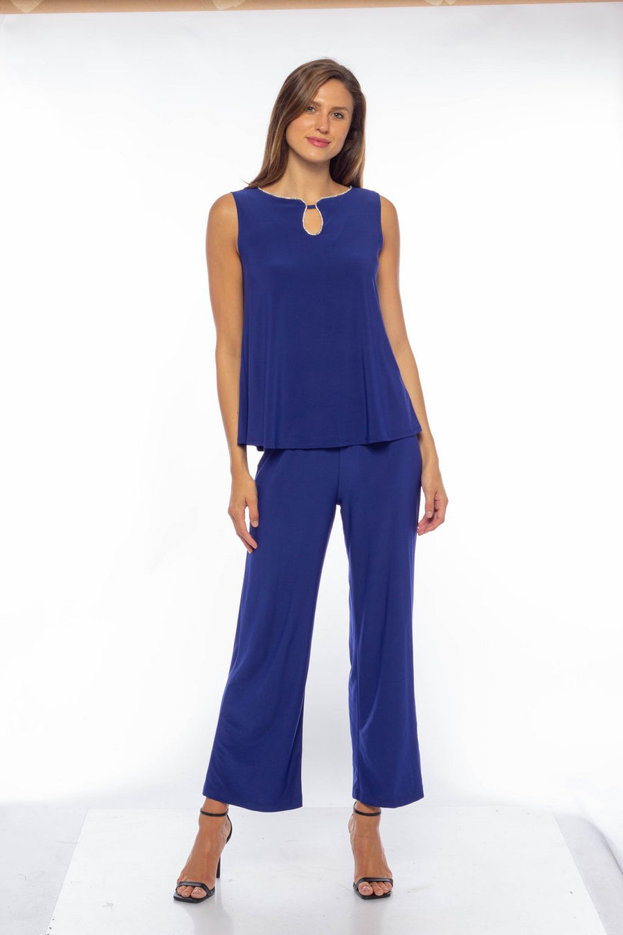 طقم بنطلون مارينا من الكريب بثقوب من حجر الراين مكون من 3 قطع